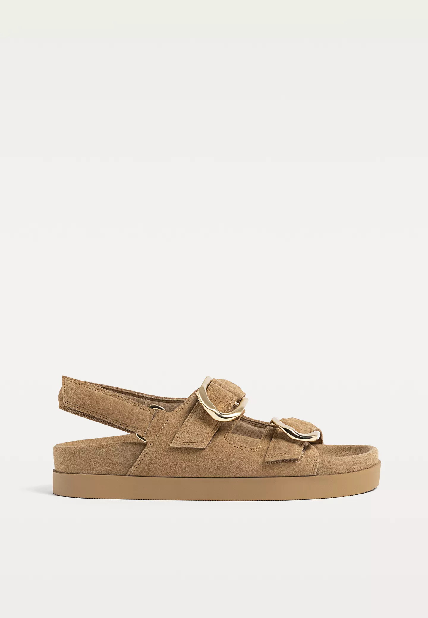Leather flat sandals with buckles | Stradivarius (UK)