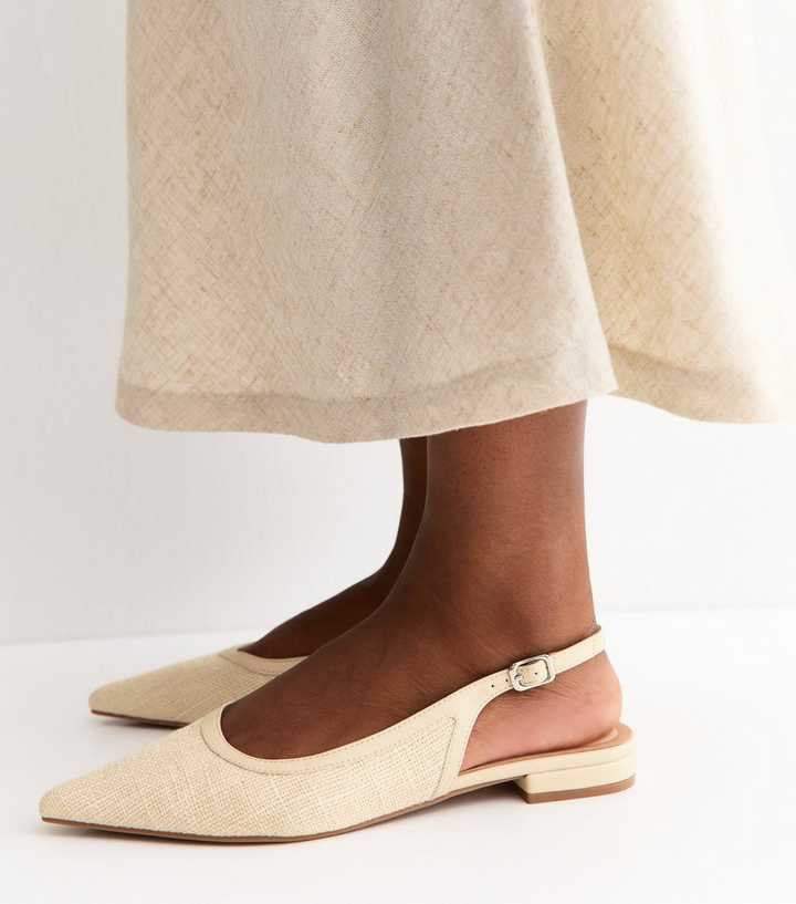 Off White Woven Pointed Slingback Pumps | New Look | New Look (UK)