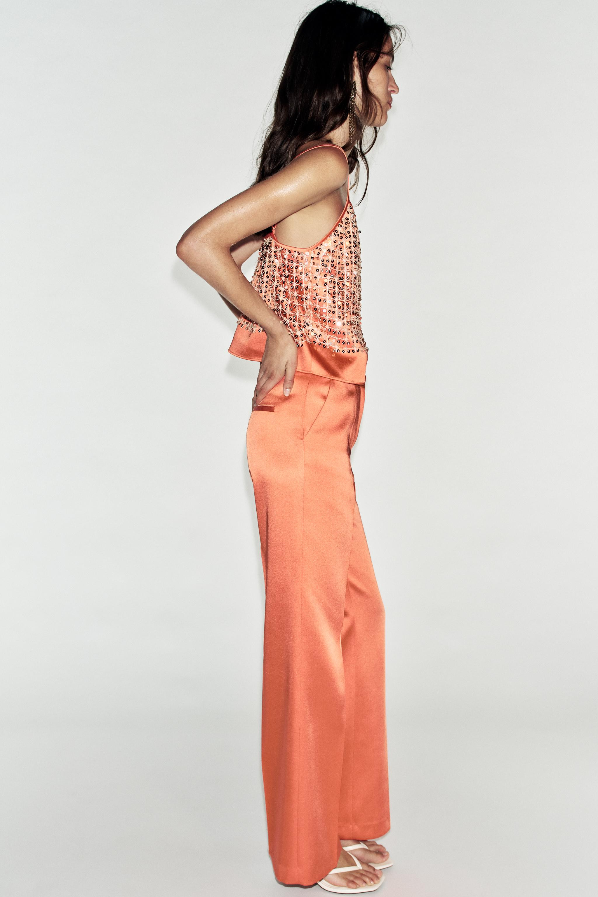 SATIN STRAIGHT-LEG TROUSERS | Zara US