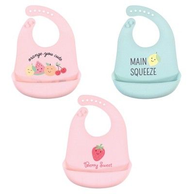 Hudson Baby Infant Girl Silicone Bibs 3pk, Cute Fruit, One Size | Target
