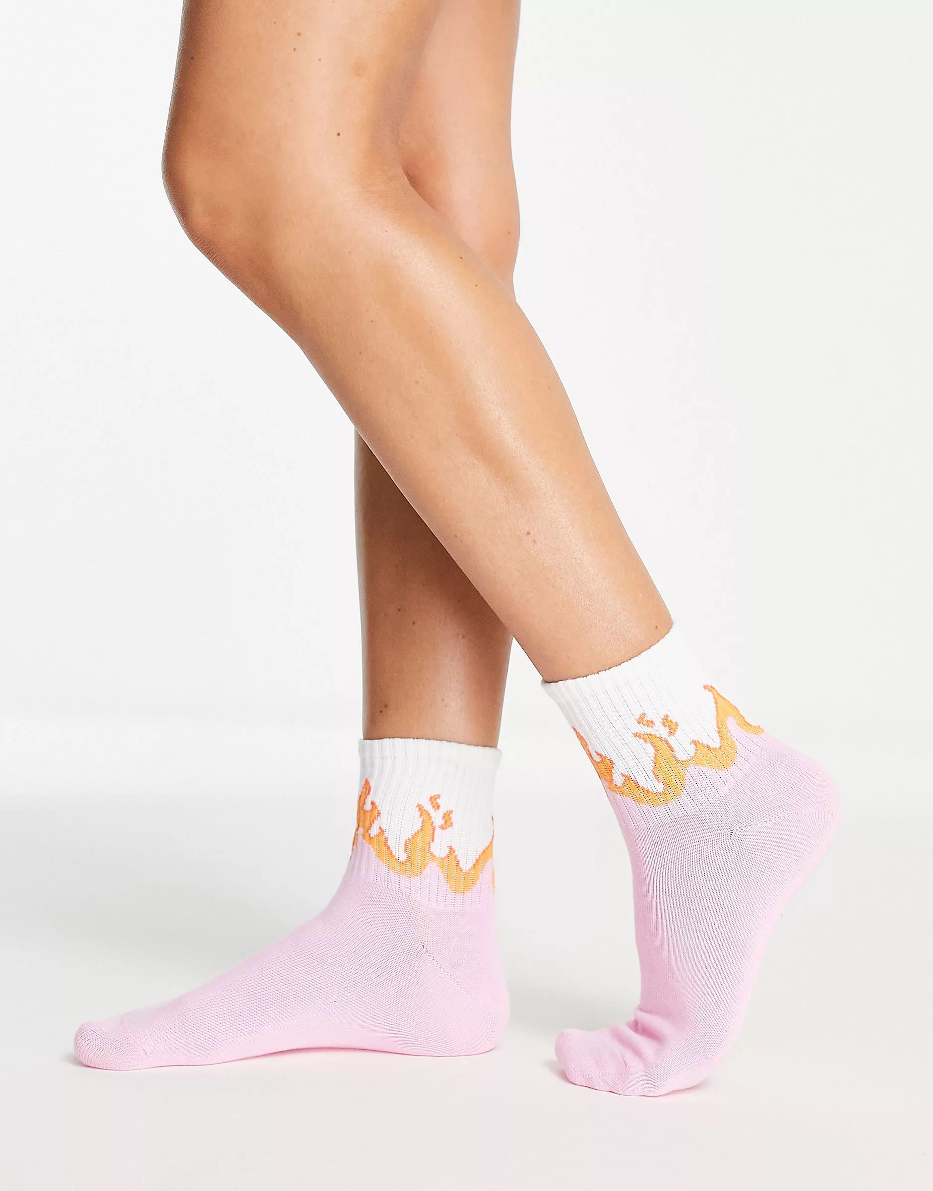 Monki socks with flame print in pink | ASOS (Global)