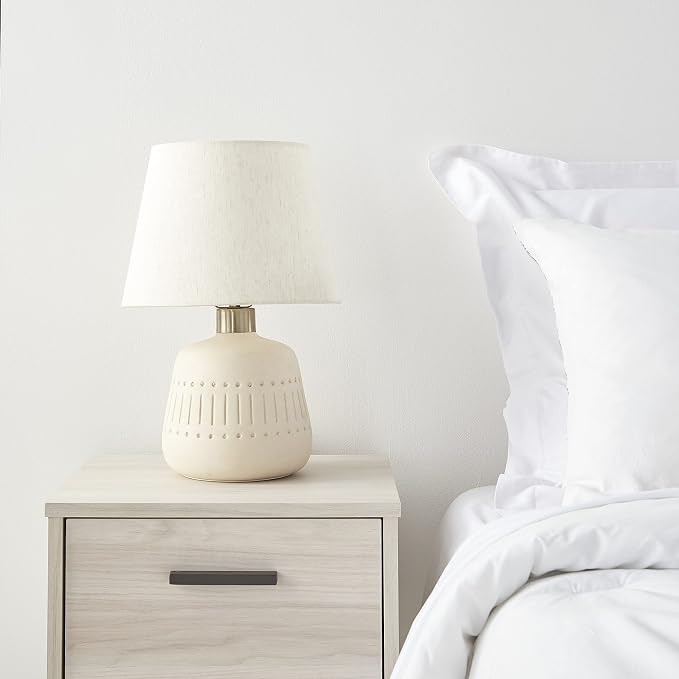 Nourison Home 16" Cream Natural Textured Ceramic Accent Table Lamp, Farmhouse, Boho, for Bedroom,... | Amazon (US)