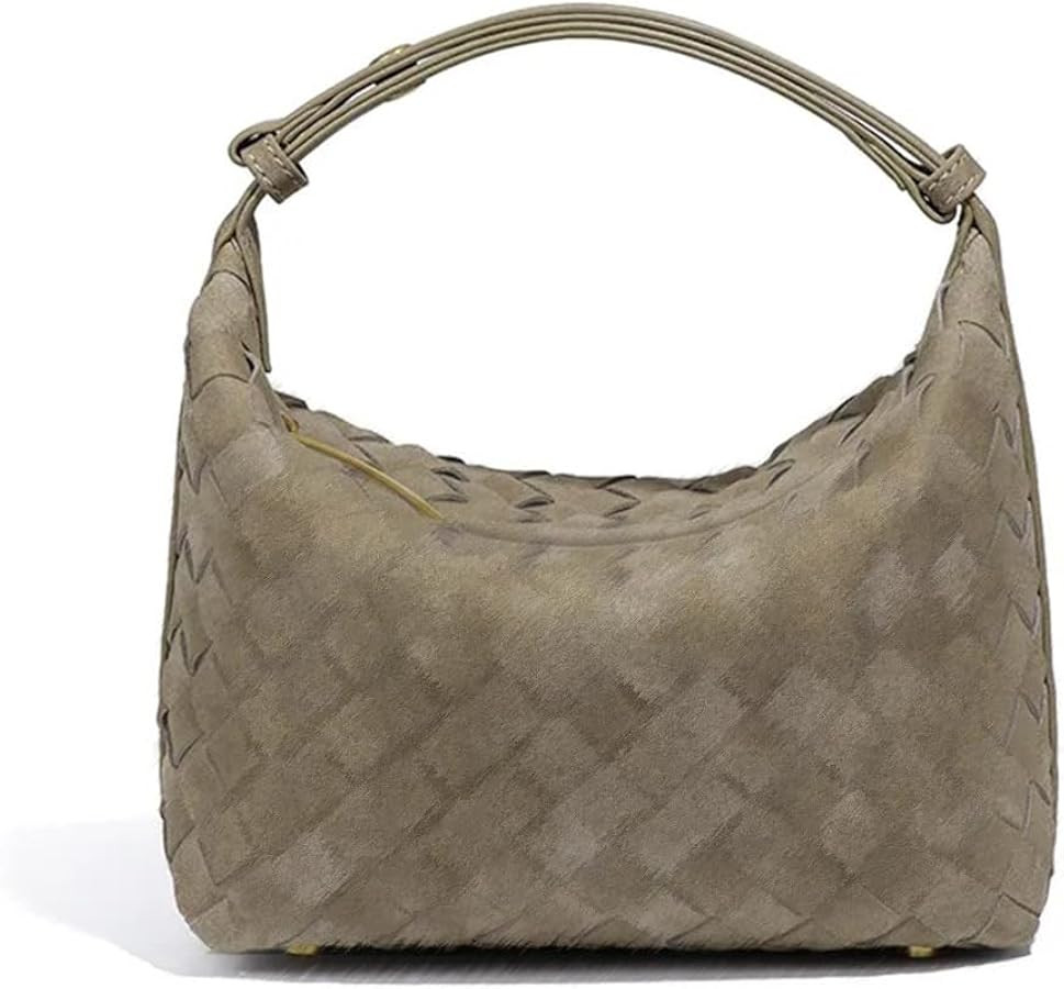 Luxurious Suede Slouch Hobo Bag for Women Woven Leather Shoulder Bags Top-Handle Purses | Amazon (US)
