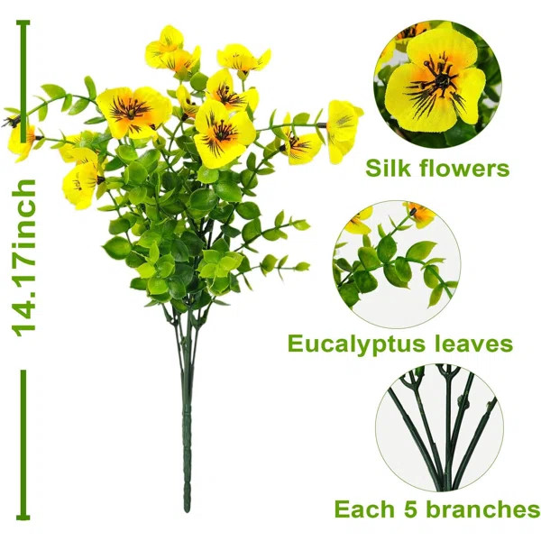 Pansies Artificial Flowers for Outdoors 12 Bundles Fake Silk Pansy Faux Plastic Plants UV Resista... | Wayfair North America