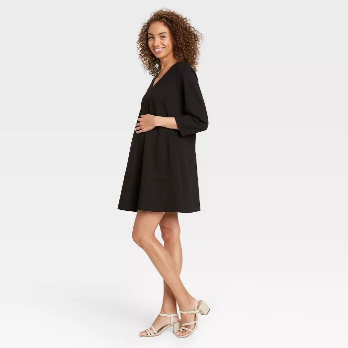 The Nines by HATCH™ 3/4 Sleeve Fit & Flare Ponte Maternity Dress Black | Target