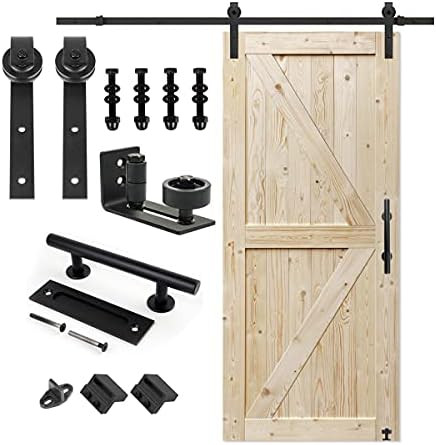 S&Z TOPHAND 36 in. x 84 in. Unfinished British Brace Knotty Barn Door with 6.6FT Sliding Door Har... | Amazon (US)