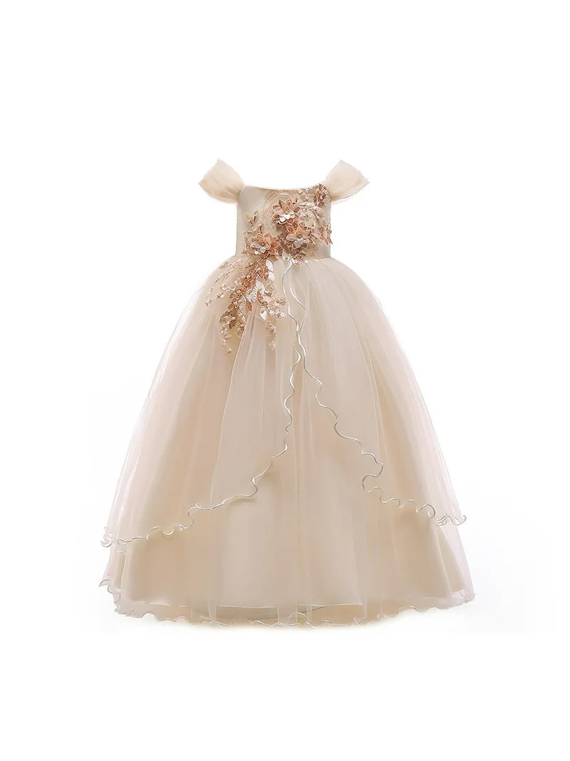 HAWEE Girls Wedding Dress Embroidery Bridesmaid Formal Long Gown Lace Princess Party Prom Dresses... | Walmart (US)