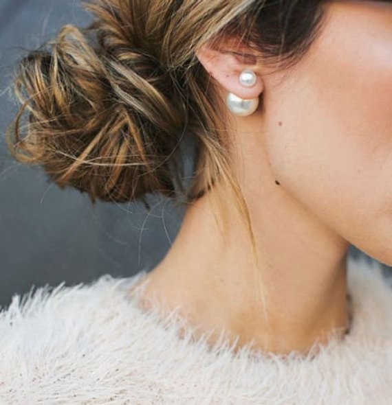 Pearl Double Sided WHITE, Grey, Black, Champange, Pink, Blue, MISE en Tribal Front Back High Low Cuf | Etsy (US)