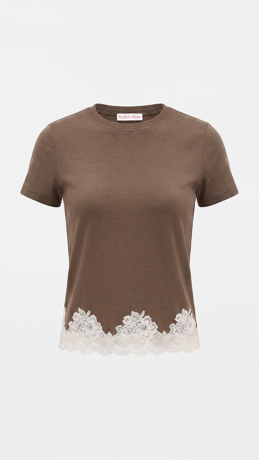 Bailey Rose Lace Trim Tee Dk Olive M | Shopbop
