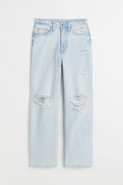 Ankle-length, 5-pocket jeans in thick, washed cotton denim. Extra-high waist, zip fly with button... | H&M (US + CA)
