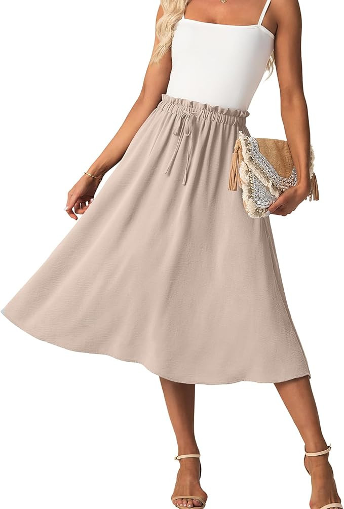 High Waist Skirts for Women Below Knee Casual Flowy Summer Midi Skirts Palazzo A-Line Long Skirt ... | Amazon (US)