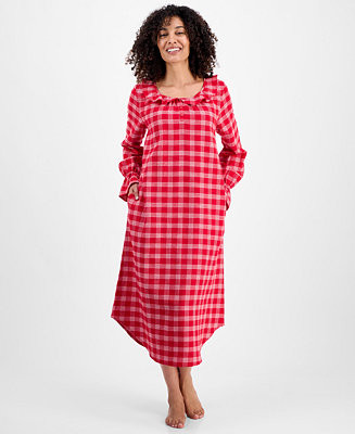 Women's Flannel Ruffle-Neck Long Sleeve Nightgown | Macy's