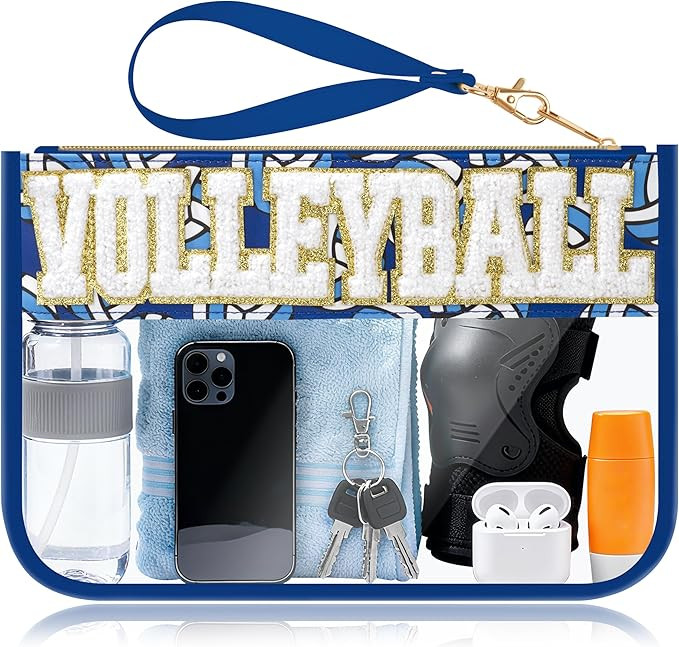 Volleyball Gifts Makeup Bag with Chenille Letter Patch, Clear Cosmetic Pouch PVC Organizer Purse,... | Amazon (US)
