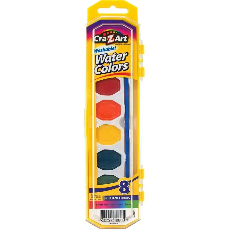 Cra-Z-Art 8 Count Washable Watercolor Paints with Brush, Multicolor, Child to Adult, Back to Scho... | Walmart (US)