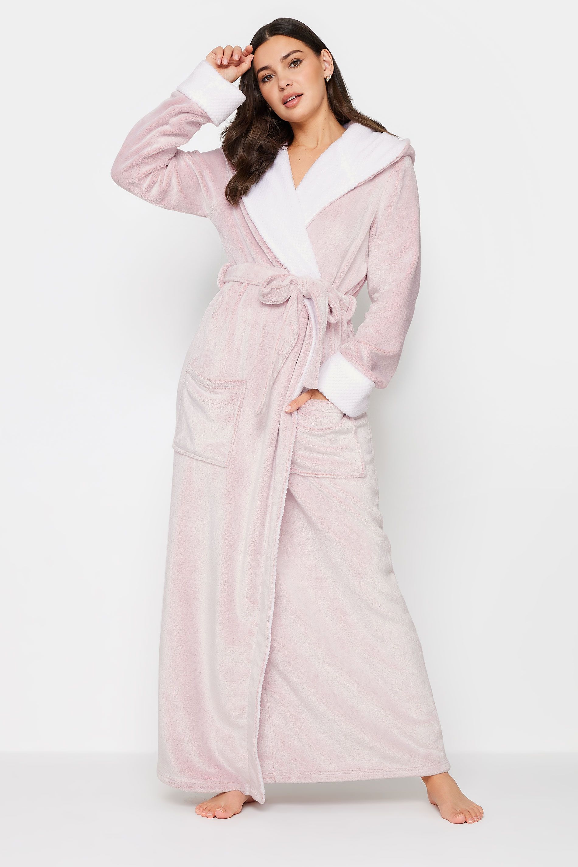 LTS Tall Light Pink Hooded Maxi Dressing Gown | Long Tall Sally