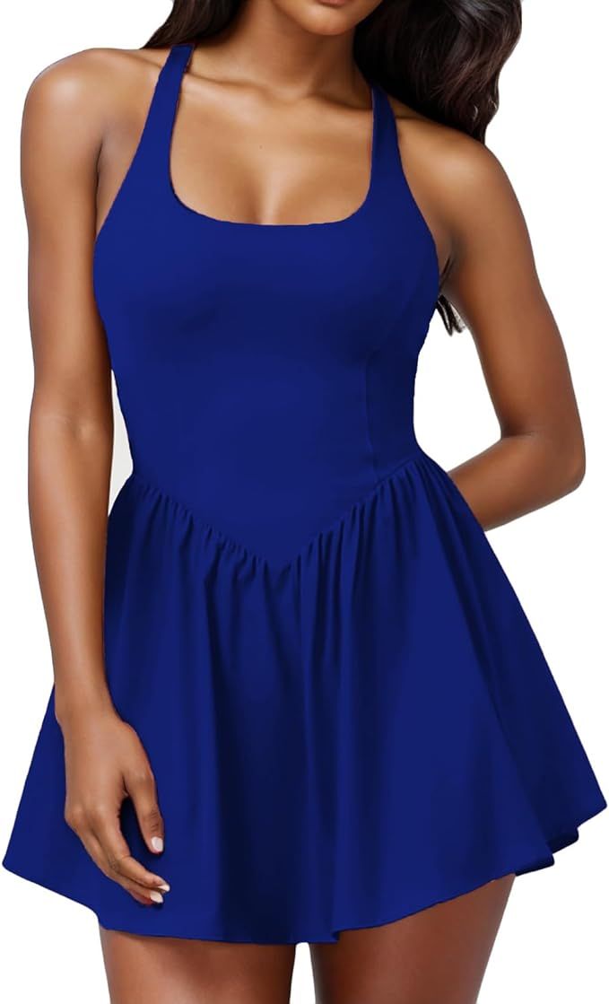 YUTANRAL Womens Tennis Dress Build in Shorts Sleeveless Mini Dress Built in Bra Casual Rompers Wo... | Amazon (US)
