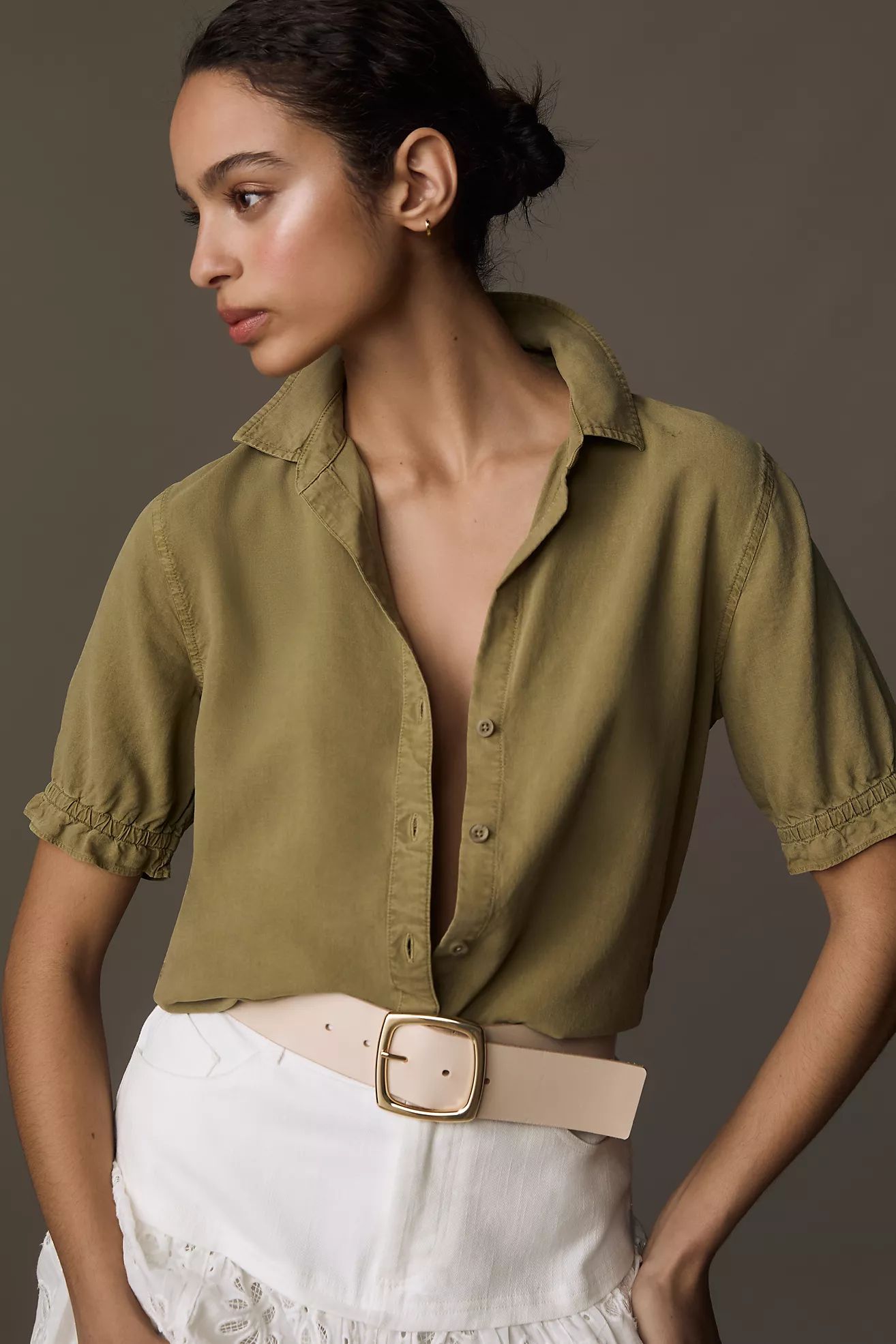 Cloth & Stone Puffed-Short-Sleeve Buttondown Shirt | Anthropologie (US)
