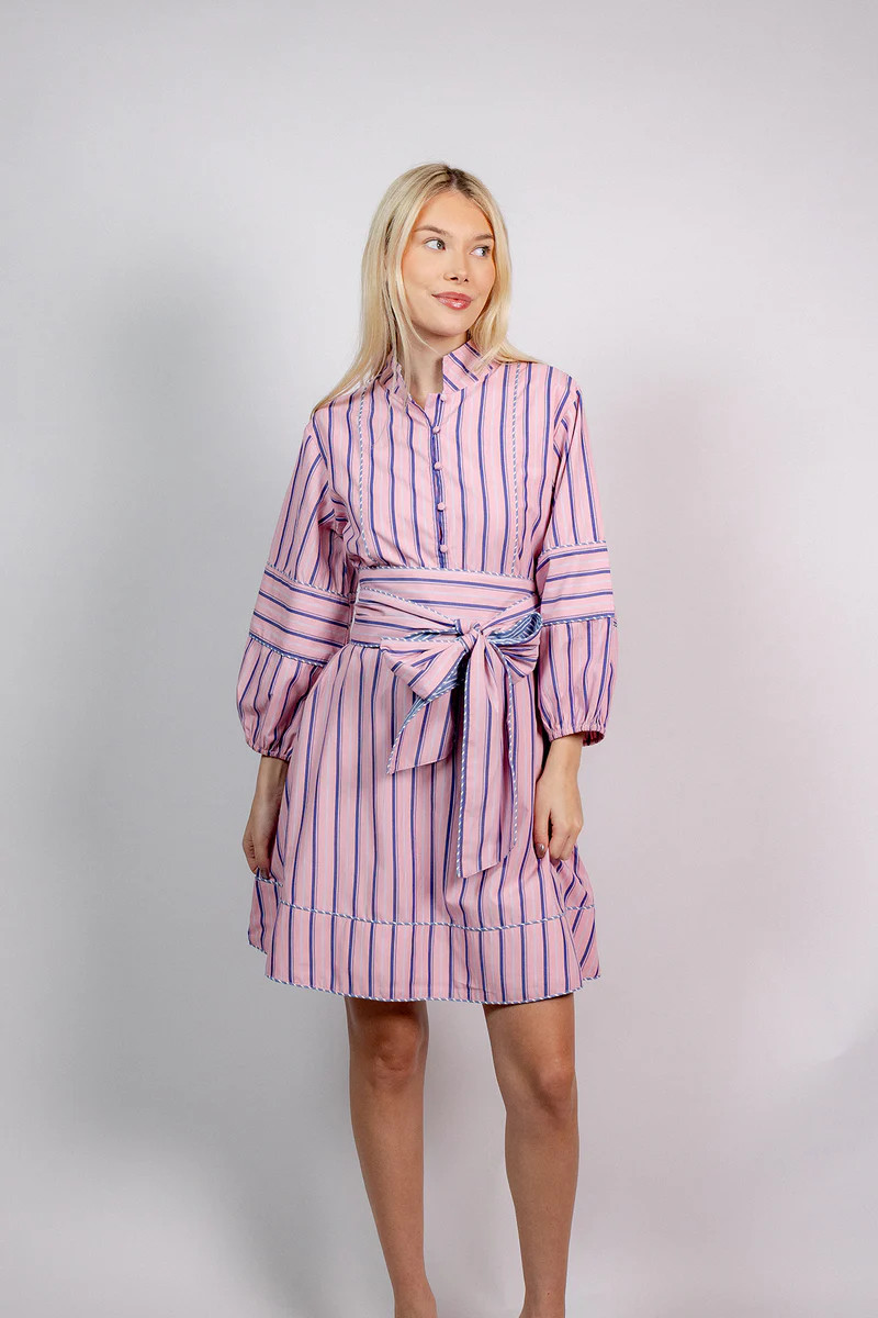 SUE SARTOR Flounce Shorty | Oxford Blue/Pink Stripe | SUE SARTOR
