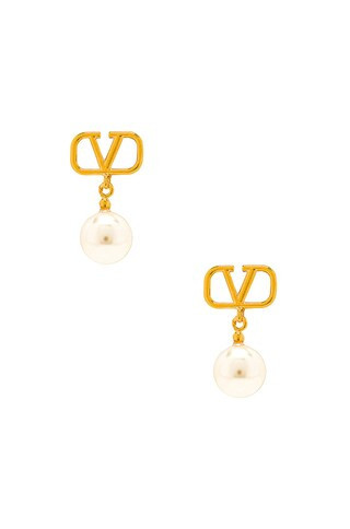 Valentino Garavani V Logo Signature Pearl Earrings in Metallic Gold | FWRD 