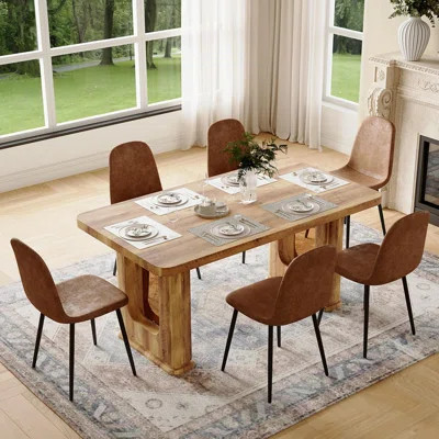 Elegant Dining Table Set With Faux-Leather Upholstered Chairs – 64.5? Rectangle Dining Table And Chairs For Family Meals | Wayfair North America