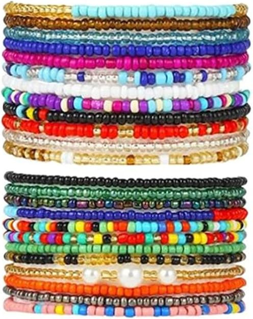 KIFEDSLJ 24Pcs Colorful Beaded Anklets Boho Handmade Beaded African Anklets Multicolor Seed Beads... | Amazon (US)