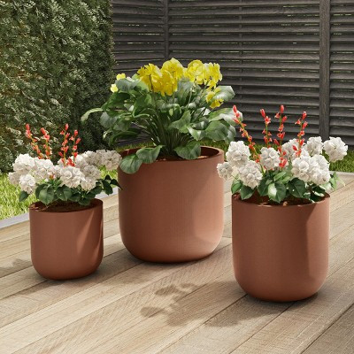 Fiber Clay Planters - 3-Piece Cylinder Pot Set with Drainage Holes for Potting and Replanting Flowers, Herbs, and Plants by Pure Garden (Brown) | Target