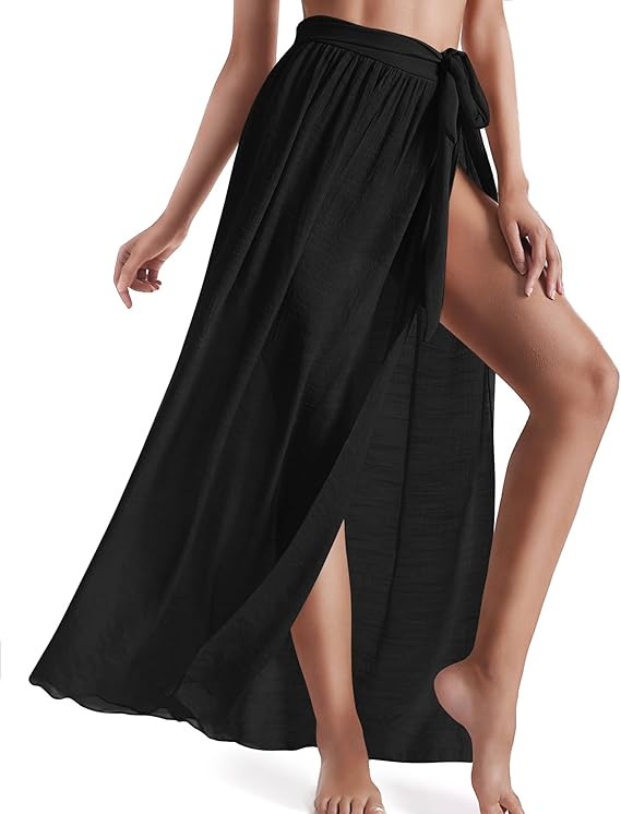 Eicolorte Beach Sarong Pareo Womens Semi-Sheer Swimwear Cover Ups Short Skirt with Tassels | Amazon (US)