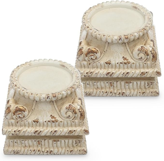 2 Pcs Pedestal Stand for Decoration Display Distressed Vintage Column Stand White Embossed Plant ... | Amazon (US)