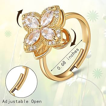 Ornaland Fidget Spinner Rings Adjustable Open Four Leaf Clover Ring Gold Cubic Zirconia Ring, Rot... | Amazon (US)