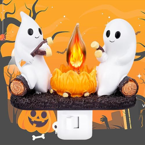 CARETHYS Ghost Campfire Flickering Night Light, Ghosts Campfire Flicker Flame Halloween Nightlight, Spooky Fire Marshmallow Night Light Halloween Gifts,3D LED Small Electric Faux Campfire Night Light | Amazon (US)