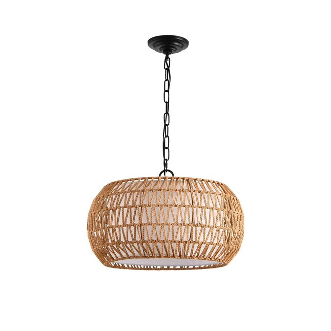 JCFL 18 in. Wood Color Iron Farmhouse Pendant Light Boho Woven Jute Rope Hanging Ceiling Light Fi... | Lowe's