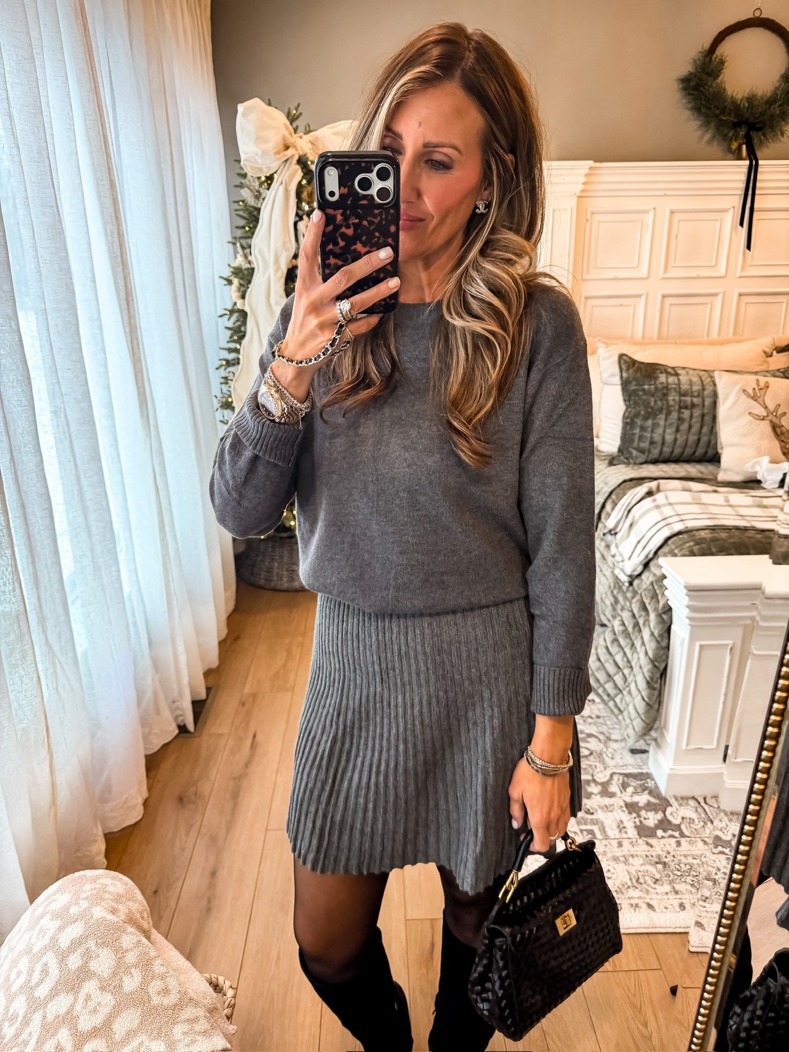 Cute and comfy, sweater skirt set, dinner outfit, workwear, knee high boots, themominstylee

#LTKootd #LTKWorkwear #LTKSeasonal