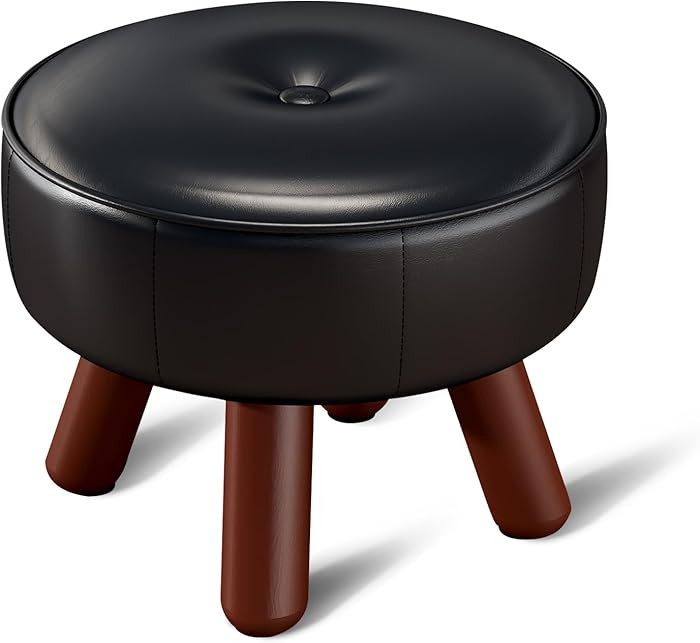 13in Small Foot Stool Ottoman, Round Faux Leather Foot Rest, Footstool Ottomans with Rubber Legs ... | Amazon (US)
