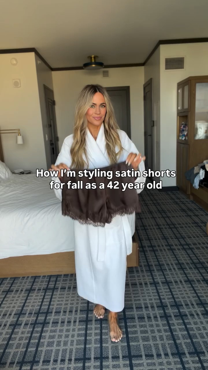 Satin shorts are still having a moment - here is an elevated way I’m styling them for fall as a 42 year old mom! Love this cropped suede trench coat worn as a top with the satin shorts - easy effortless and elevated!

#falloutfitinspo #falloutfitideas

#LTKmomlife #LTKootd #LTKOver40