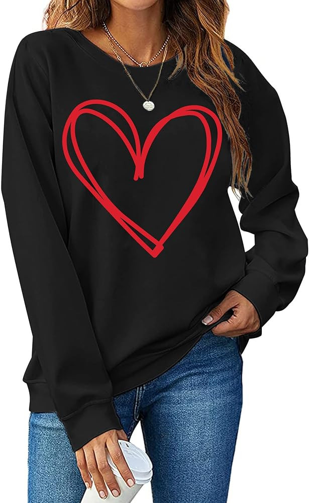 LHBNK Valentines Day Sweatshirt for Women Funny Love Heart Shirts Casual Valentine Pullover Long ... | Amazon (US)