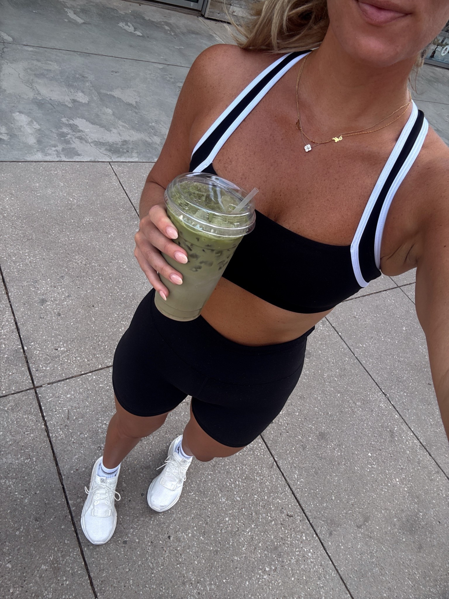 YPB sports bra with the best Amazon leggings / bike shorts. & I’m wearing the on cloudnova sneakers - the only ones I’ve worn now for walks for over a year! 