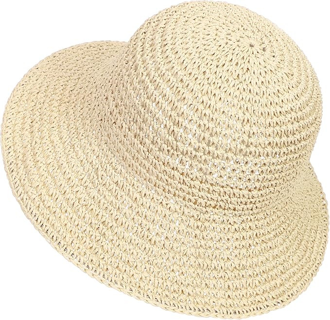 Womens Sun Hat Handmade Crochet Straw Bucket Hat Summer UV Protection Foldable Travel Cap UPF 50+ | Amazon (US)