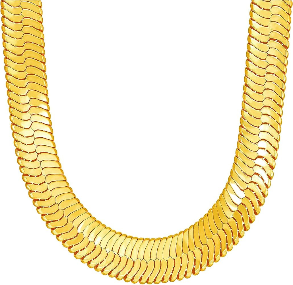 IFIX Big Heavy Faux Gold Herringbone Chain Necklace for Men Women 30 Inch Long 12mm Thick, 90s Hi... | Amazon (US)