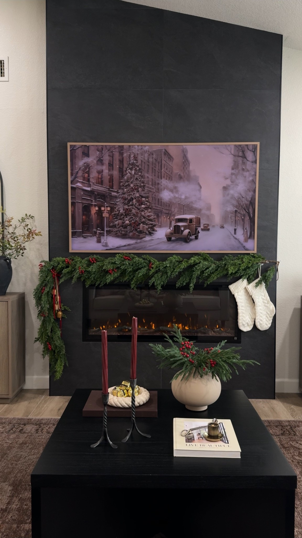 No mantel fireplace garland! I used command hooks to attach the garland to our tile fireplace, no mantel needed!! 
I used about 8 command hooks to support 2 garlands. Garland is from Hobby Lobby, similars linked 
•
•

modern fireplace Christmas decor, no mantel garland hack, command hook garland, frame TV holiday styling, tile fireplace decor, Christmas stockings display, knit stocking decor, berry garland Christmas, neutral holiday decor, cozy Christmas living room, Scandinavian holiday home, minimal holiday decorating, fireplace styling ideas, modern farmhouse Christmas, holiday decor inspo, garland without mantel, festive fireplace styling, holiday home decorating, Christmas garland setup, Hobby Lobby garland dupe, mantle-free Christmas decor, modern organic holiday decor



#LTKHome #LTKHoliday #LTKSeasonal