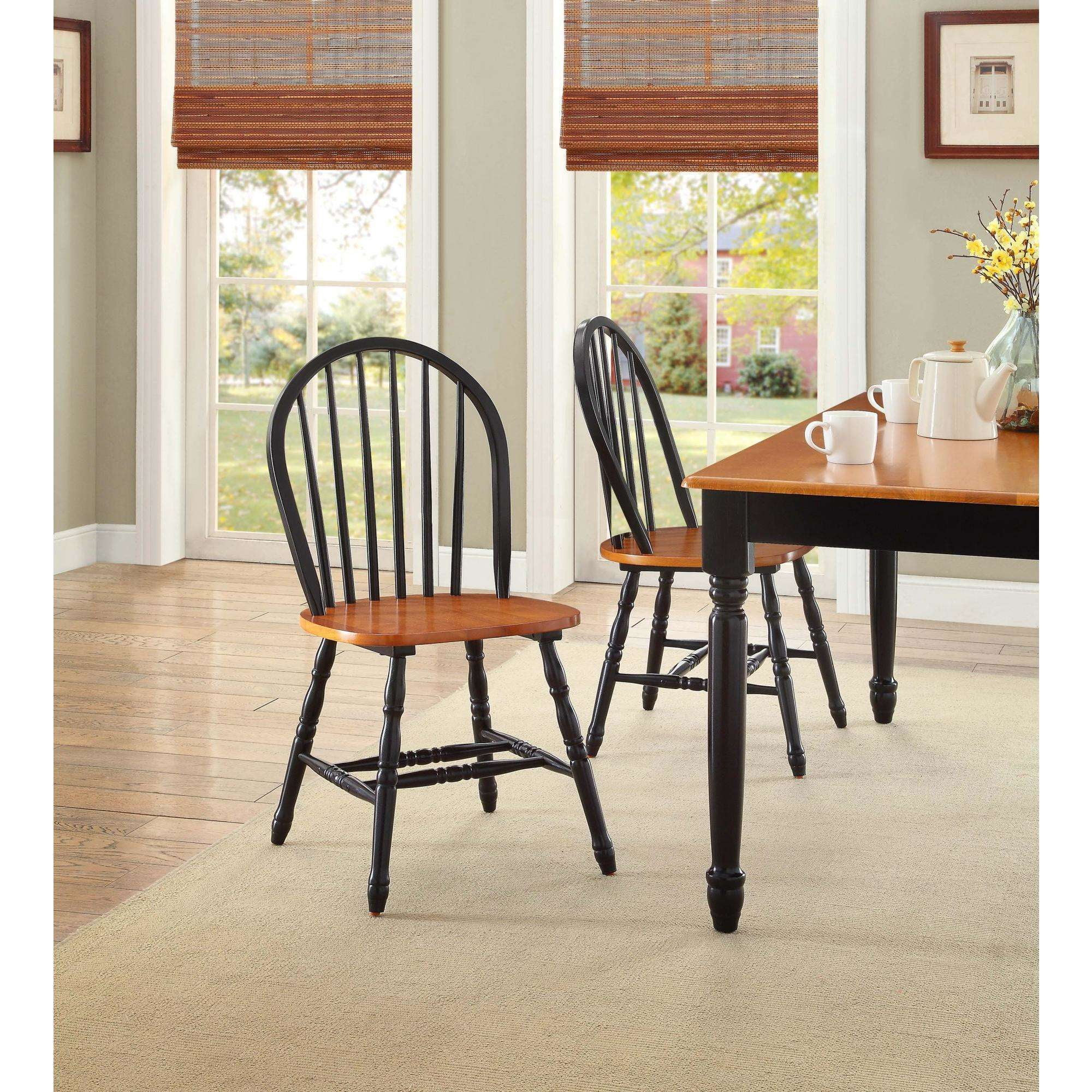 Better Homes and Gardens Autumn Lane Windsor Solid Wood Chairs, Set of 2, Black and Oak - Walmart... | Walmart (US)