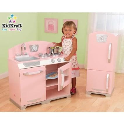 KidKraft Retro Kitchen and Refrigerator,Pink | Amazon (US)