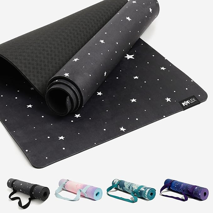 POPFLEX Vegan Suede Yoga Mat With Strap Included - Ultra Absorbent Exercise Mat - Non Slip Yoga M... | Amazon (US)