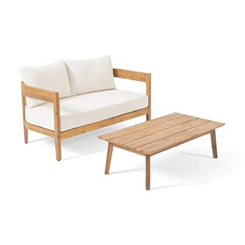 Christopher Knight Home 312396 Alina Outdoor Loveseat Set with Coffee Table, Teak Finish, Beige | Amazon (US)