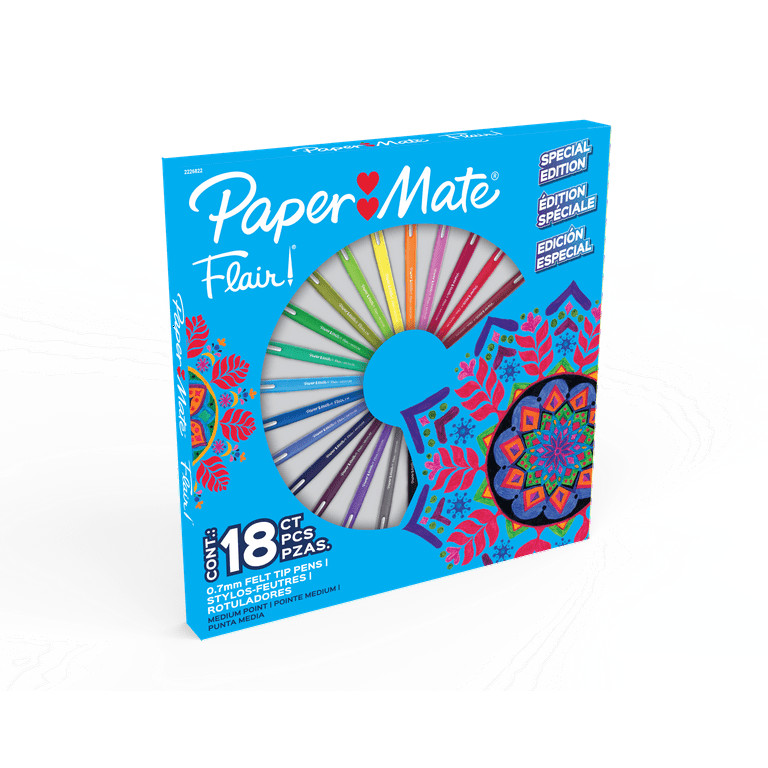 Paper Mate Flair Felt Tip Pens, Medium Point (0.7mm), Assorted Colors, 18 Count | Walmart (US)