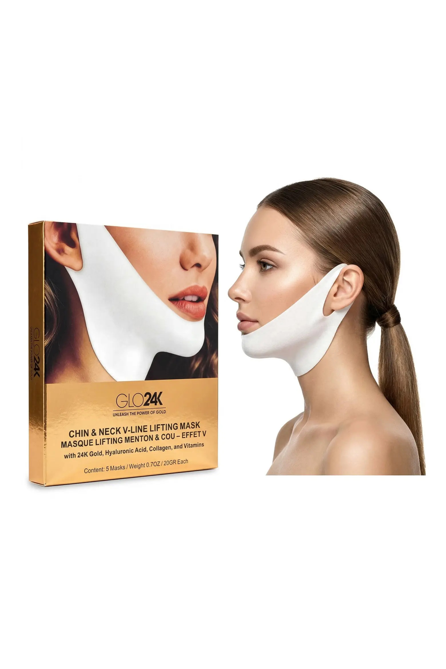 GLO24K UNLEASH THE POWER OF GOLD Chin & Neck V-line Lifting Mask (Women) | Nordstrom | Nordstrom