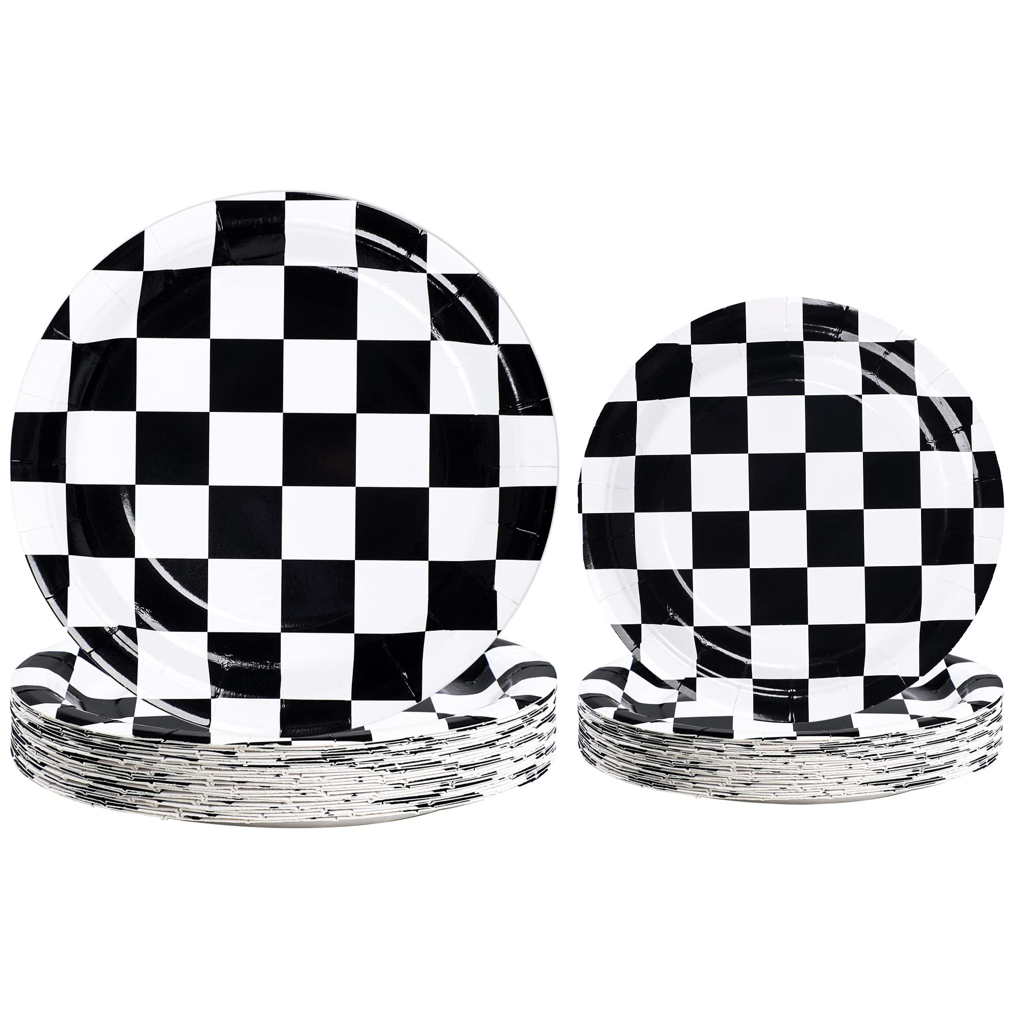 Racing Car Paper Plates Black and White Disposable Plates Checkered Flag Party Plates Round Desse... | Amazon (US)