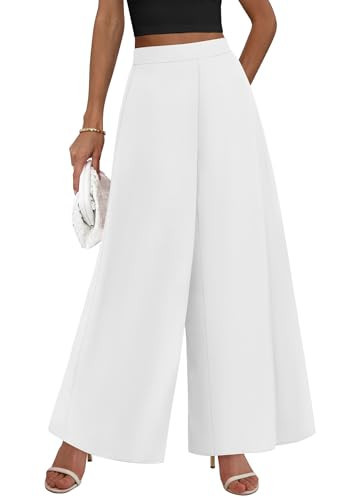 KIRUNDO Palazzo Pants for Women 2026 Loose Wide Leg Trousers,White,L | Amazon (US)
