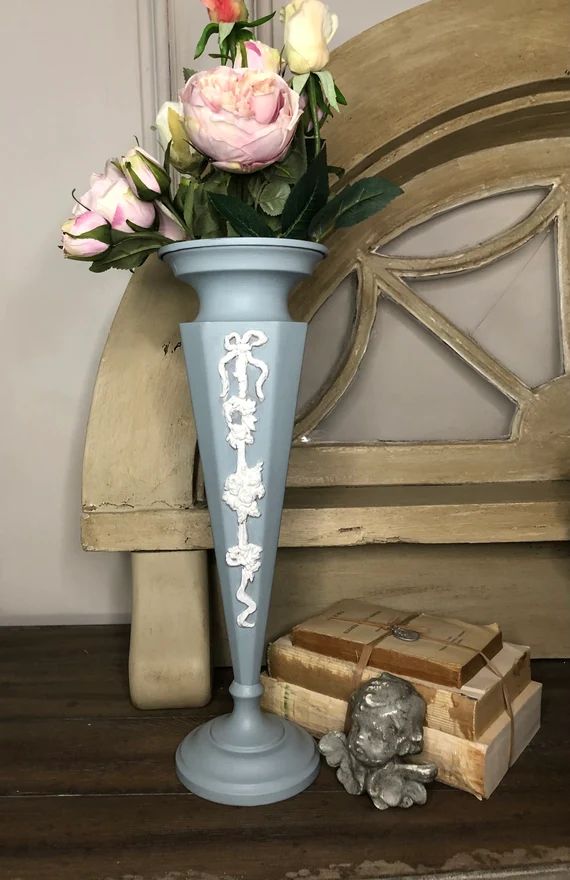 Painted Silver Plated Tall Flower Vase / Vintage | Etsy | Etsy (US)