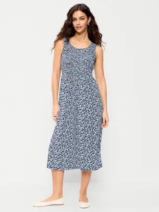 Fit & Flare Lightweight Smocked-Bodice Midi Dress | Old Navy (US)