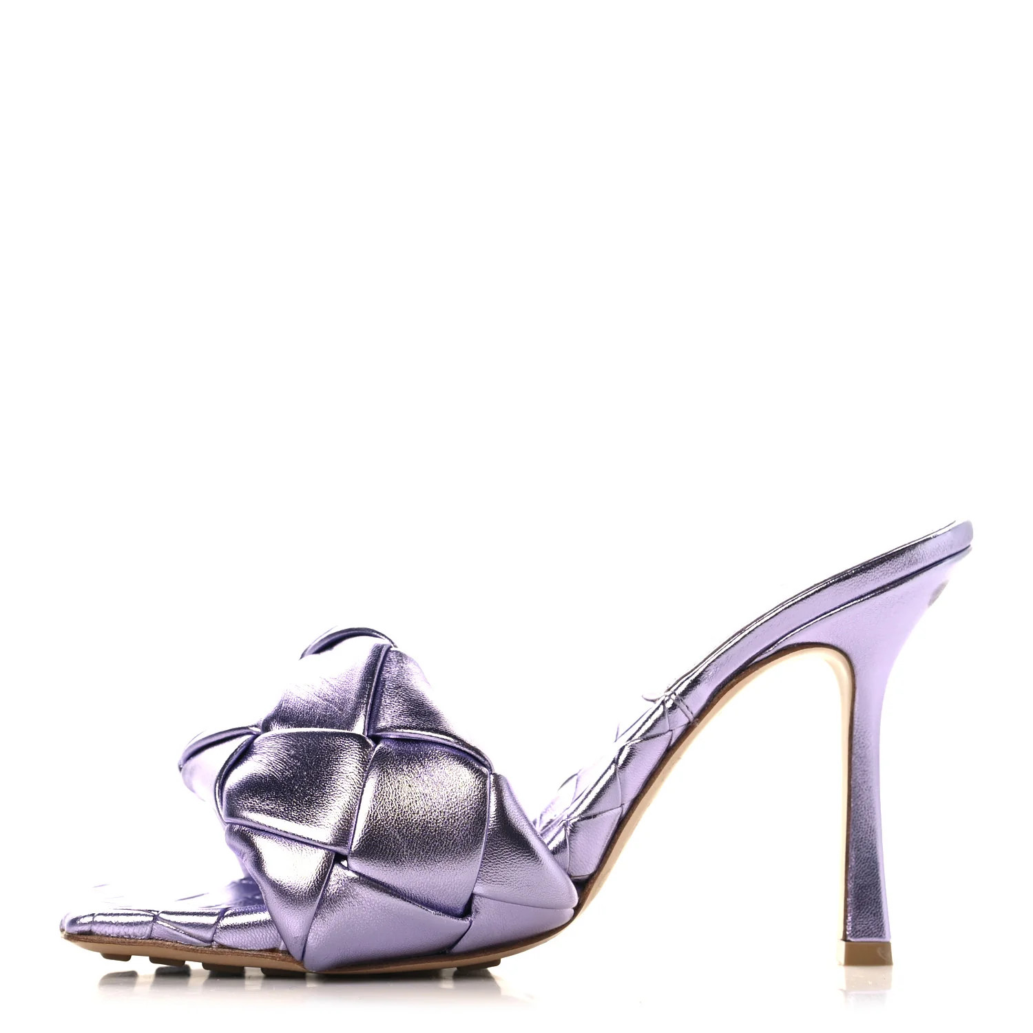 Bottega Veneta Metallic Nappa Maxi Intrecciato Lido 90mm Mule Sandals 38.5 Chrome Purple 1876172 | FASHIONPHILE (US)